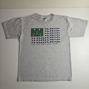 Jerzees Gray Tee with Green and Blue Cat Design